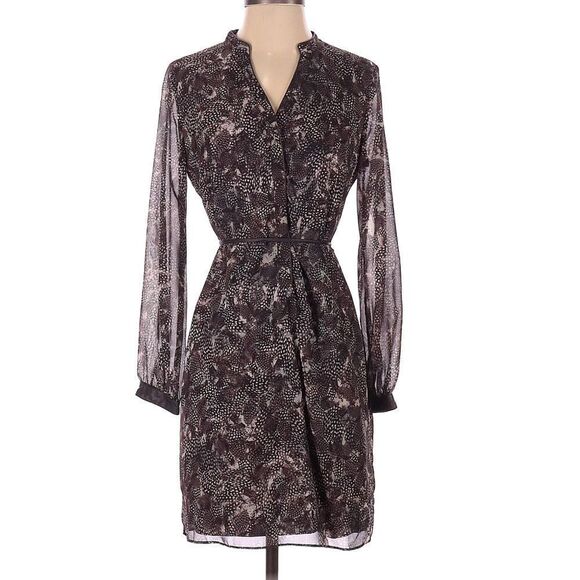 Ann Taylor | Peasant Brown Feather Boho Dress Size 10 with Leather Trim - Picture 1 of 9